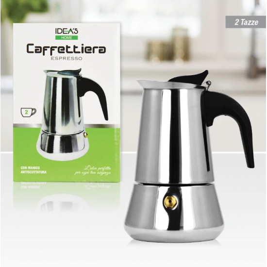 Italian Moka Espresso Coffee Maker 2 Cups Steel AB.M Idea Milano