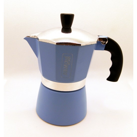 Italská Moka Espresso kávovar 3 šálky Hliníková světle Modrý AB.M Idea Milano