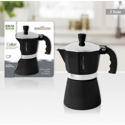 Italian Moka Espresso Coffee Maker 2 Cups Aluminium Black AB.M Idea Milano