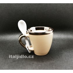 Keramický béžový šálek na espresso s keramickou lžičkou