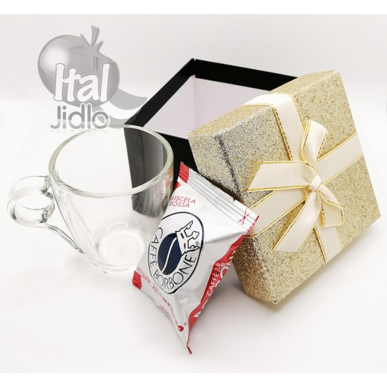 Gift Set: Glass Espresso Coffee Cup with 1 Borbone capsule for Nespresso
