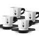 Set of 4 Modern Design Porcelain Coffee Cups eight faces with saucer Bialetti